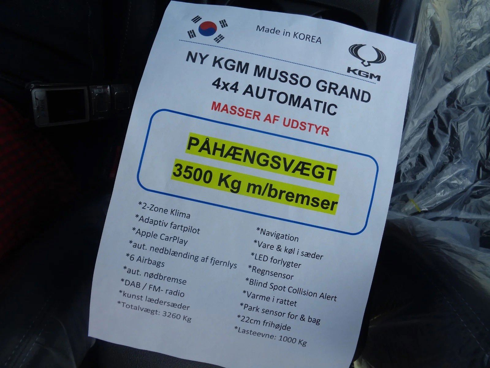 Billede af KGM Musso Grand 2,2 D AWD 202HK Pick-Up 6g Aut.