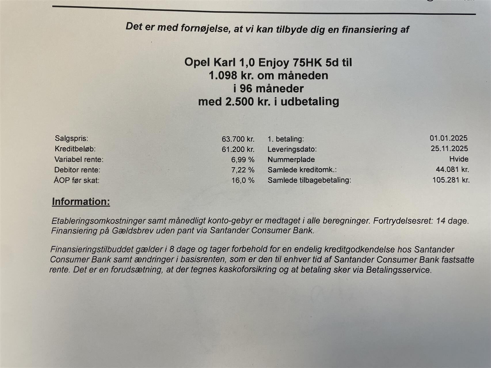 Billede af Opel Karl 1,0 Enjoy 75HK 5d