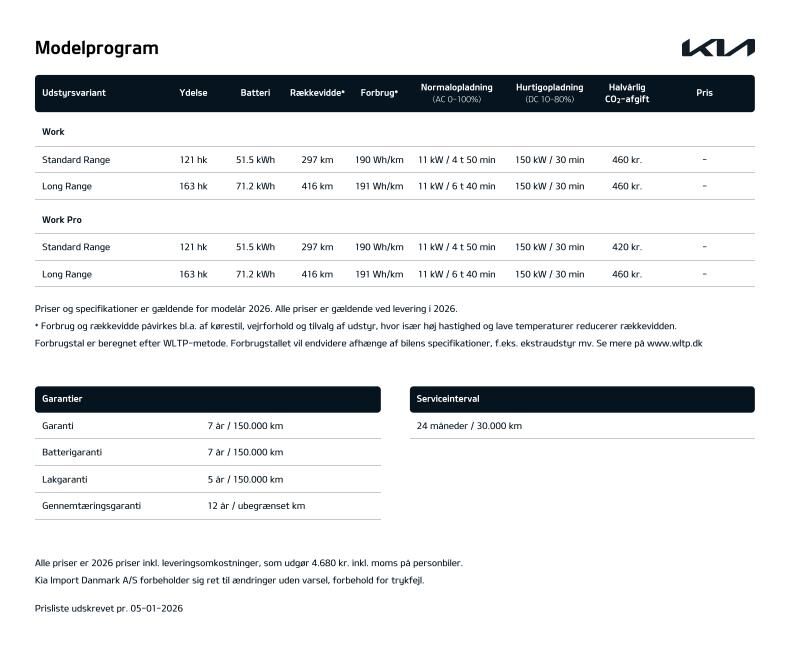 Billede af Kia PV5 Cargo L2H1 EL Standard Range Work 121HK Van Aut.