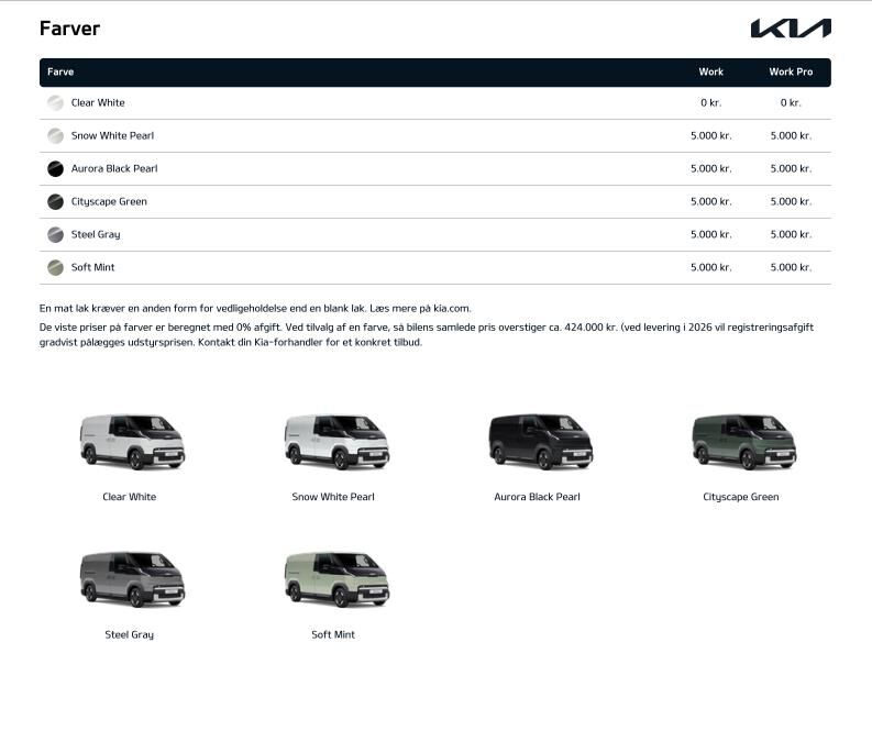Billede af Kia PV5 Cargo L2H1 EL Standard Range Work 121HK Van Aut.