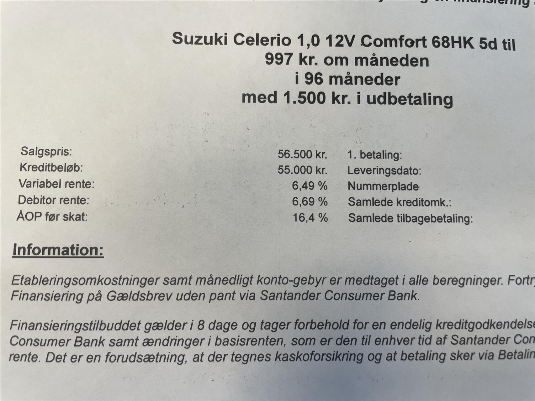 Billede af Suzuki Celerio 1,0 12V Comfort 68HK 5d