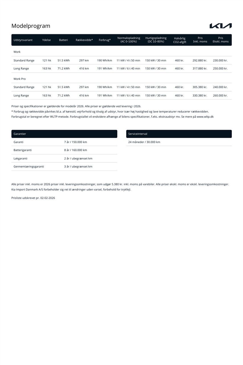 Billede af Kia PV5 Cargo L2H1 EL Standard Range Work 121HK Van Aut.