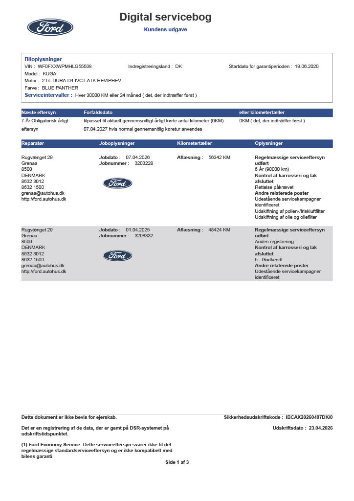 Billede af Ford Kuga 2,5 Plugin-hybrid Vignale CVT 225HK 5d Trinl. Gear