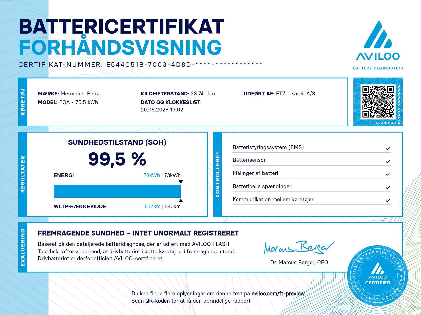 Billede af Mercedes-Benz EQA 250+ EL Premium 190HK 5d Aut.